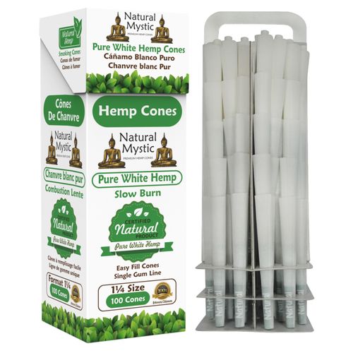 white hemp cones showing box and stand